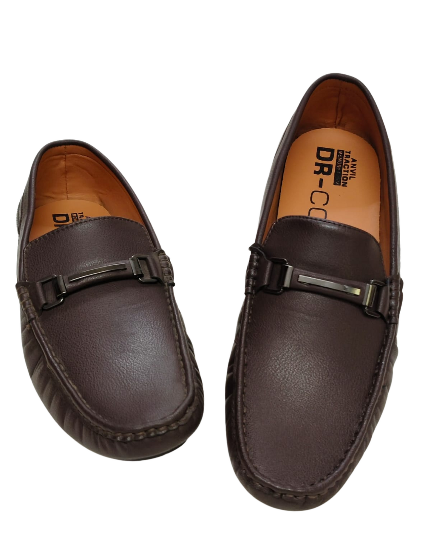 Brown Plain Leather Loafers