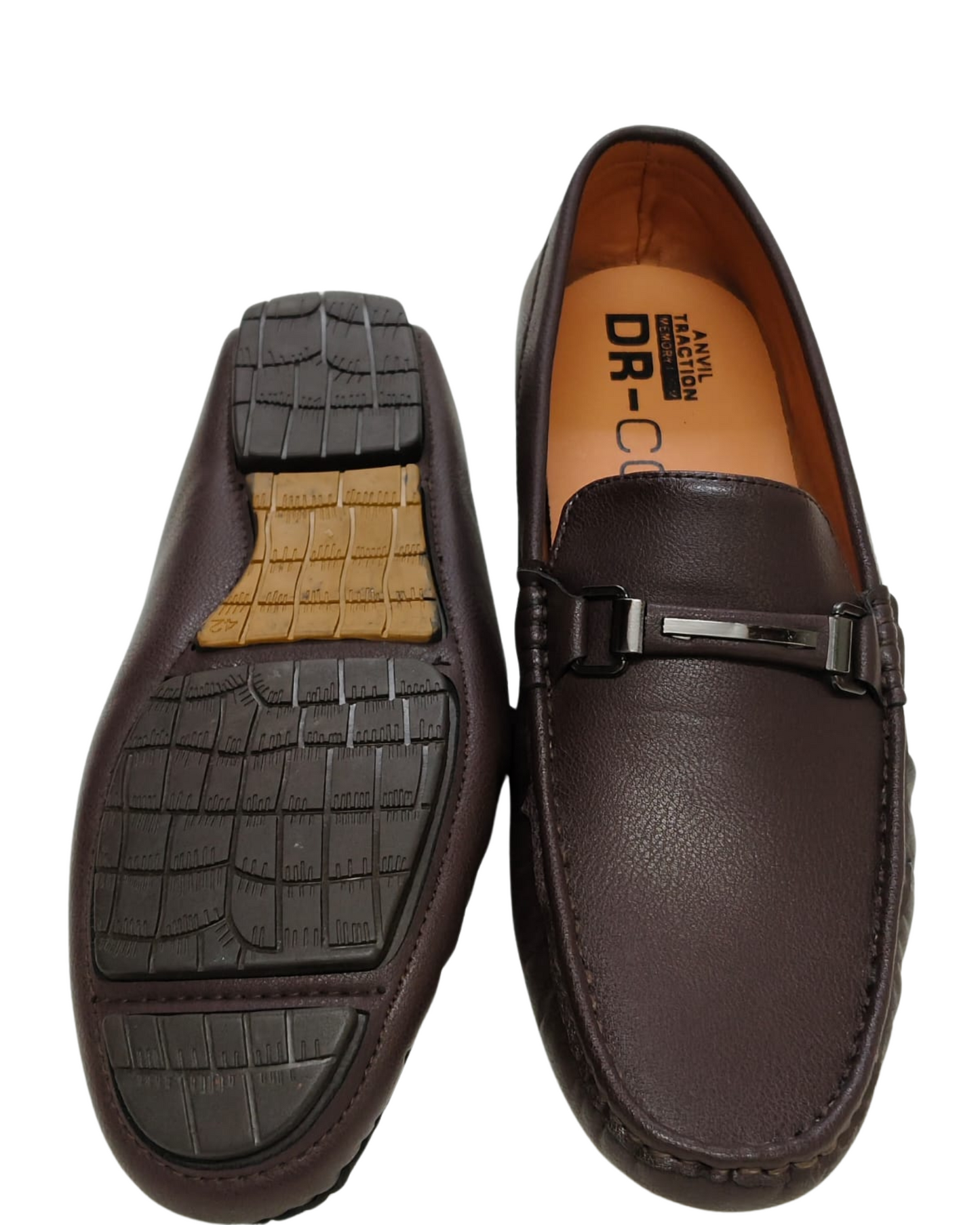 Brown Plain Leather Loafers