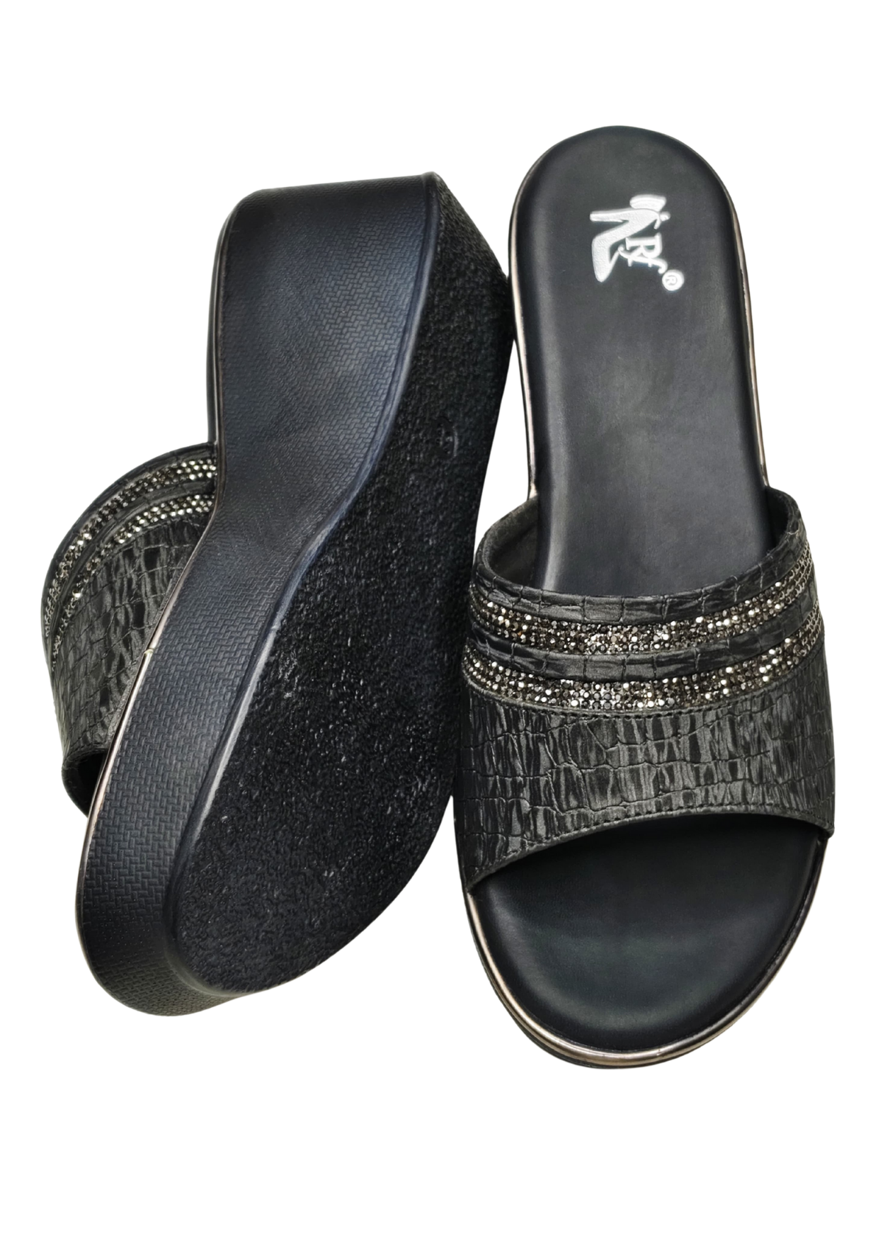 Women Black Platform Heel Slip Ons