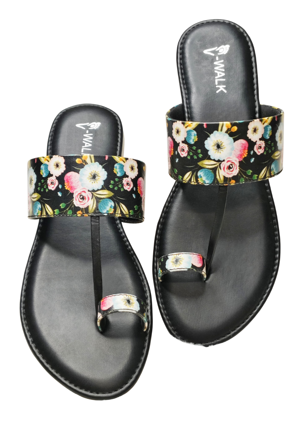 Women Black Thumb Flat Slip Ons