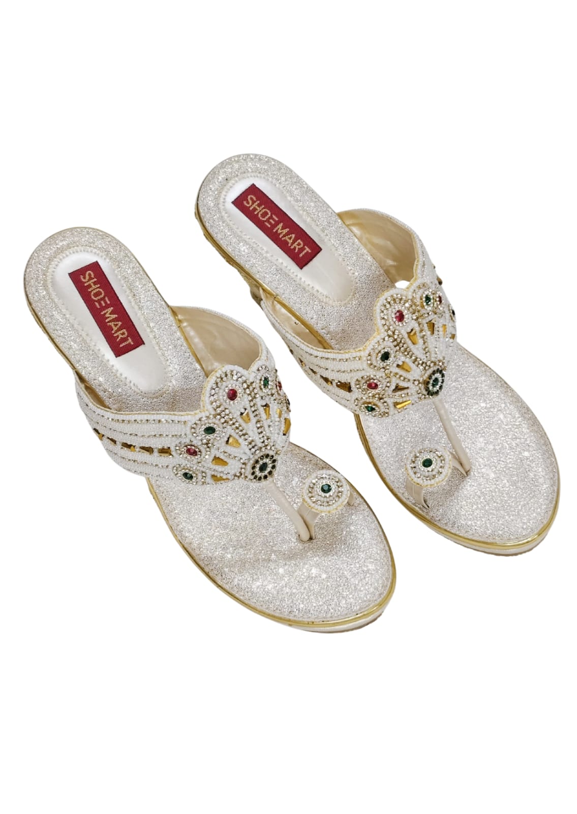 Women White Ethnic Thumb Slip Ons