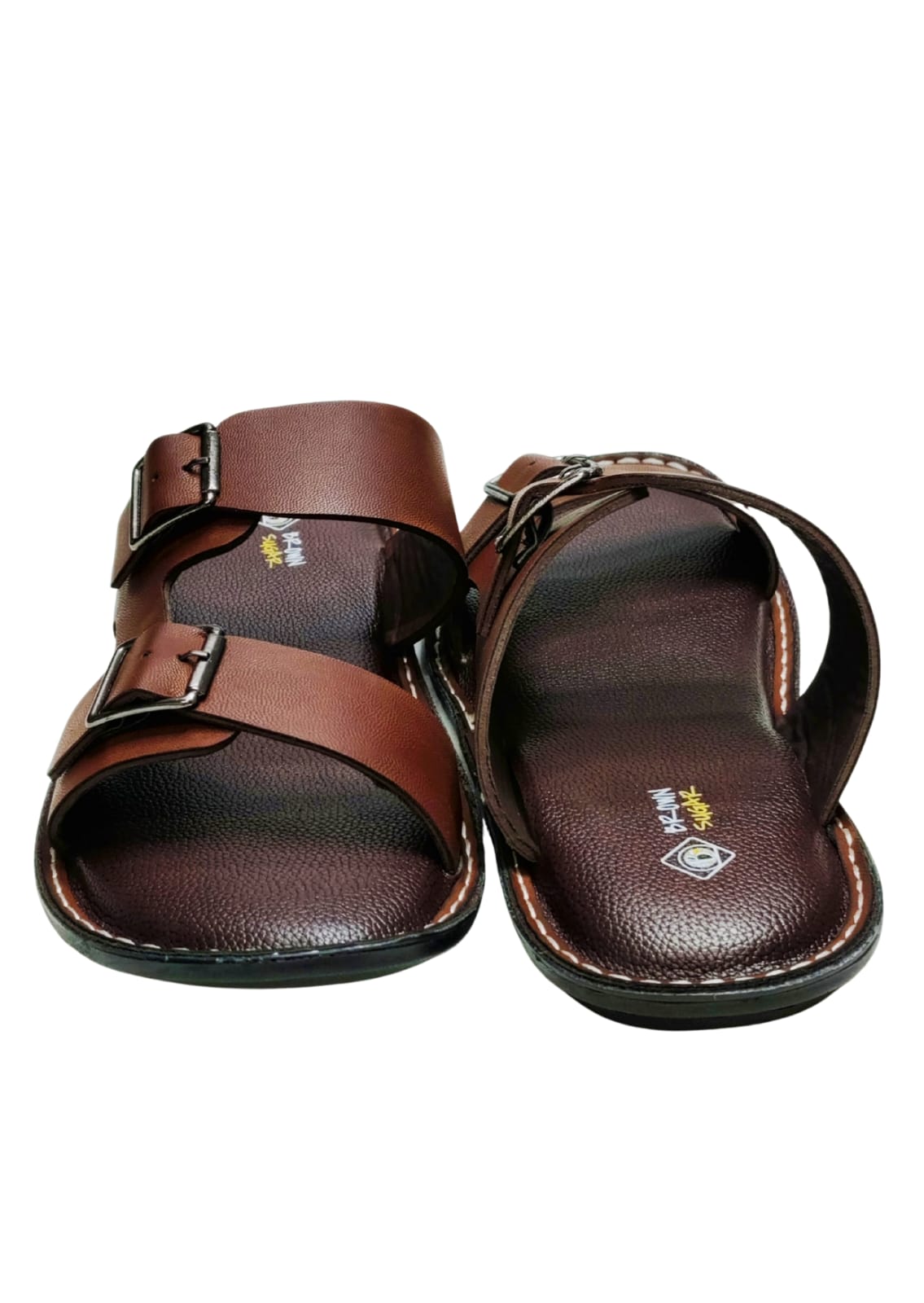 Men Brown Double Belt Chappal