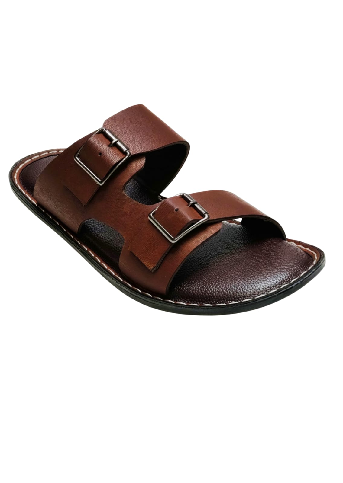 Men Brown Double Belt Chappal