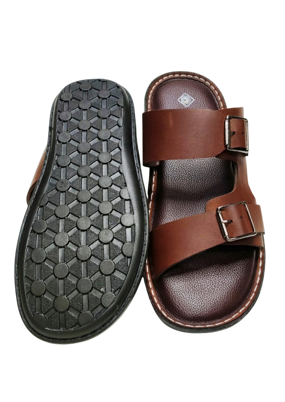 Men Brown Double Belt Chappal