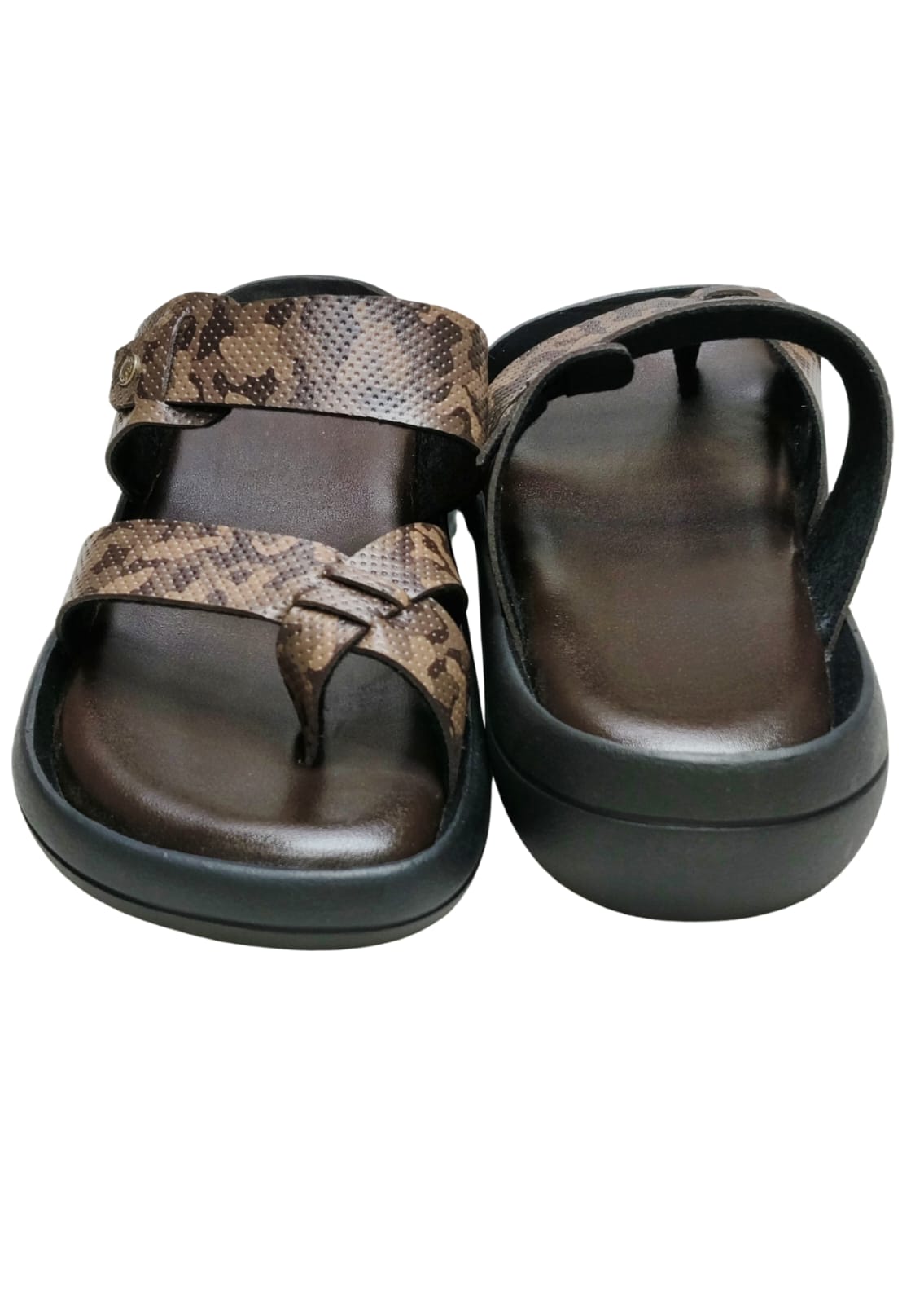 Men Brown Double Belt Chappal