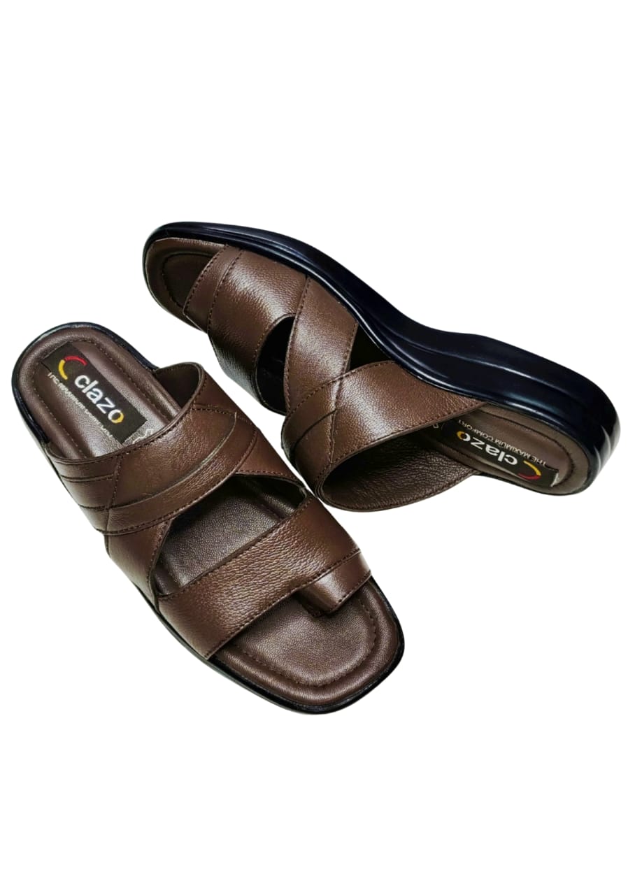 Men Brown Double Belt Chappal