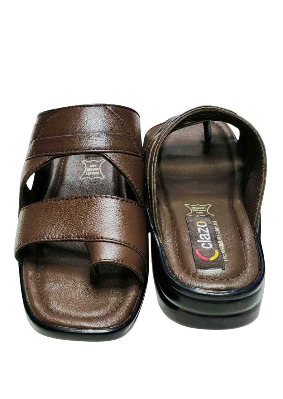 Men Brown Double Belt Chappal