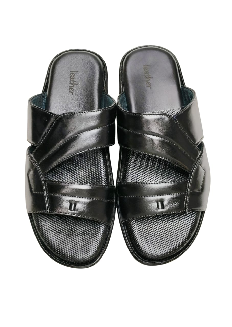Men Black Leather Chappal