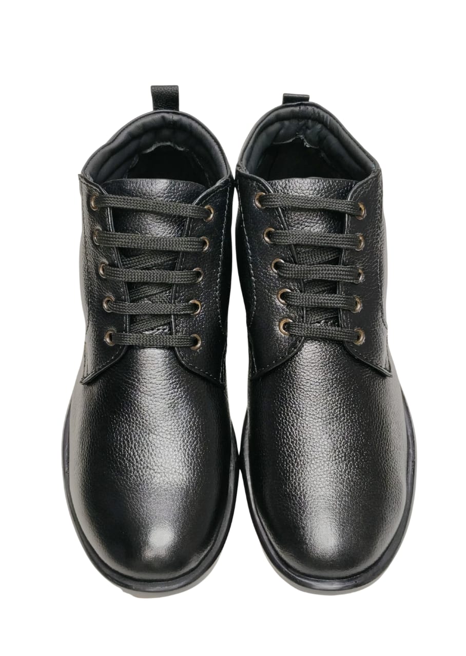 Men Black Leather Ankle Casual Shoes
