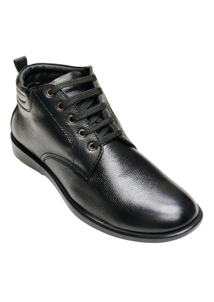 Men Black Leather Ankle Casual Shoes