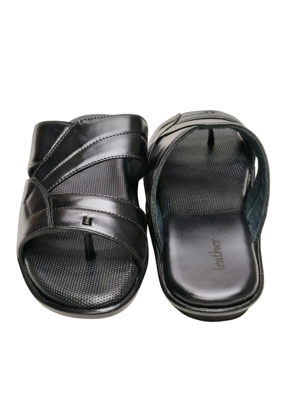 Men Black Leather Chappal
