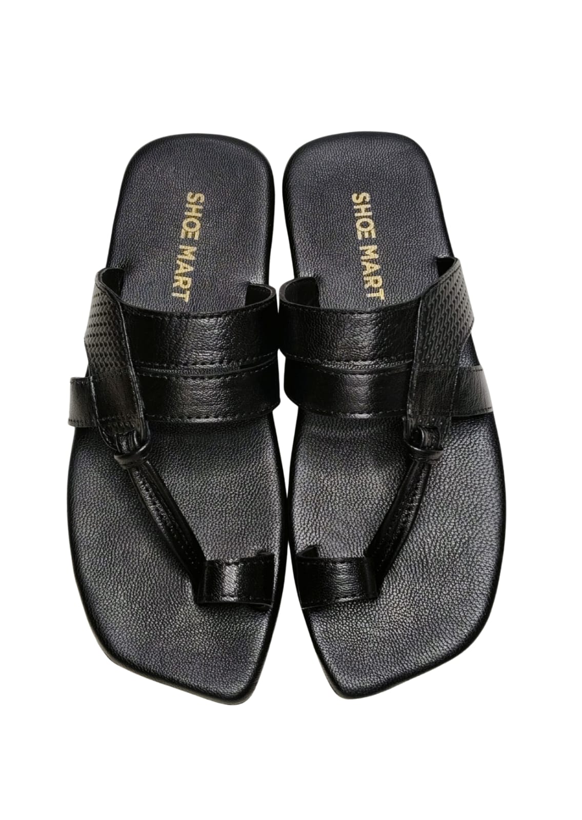 Men Black Leather Thumb Chappal