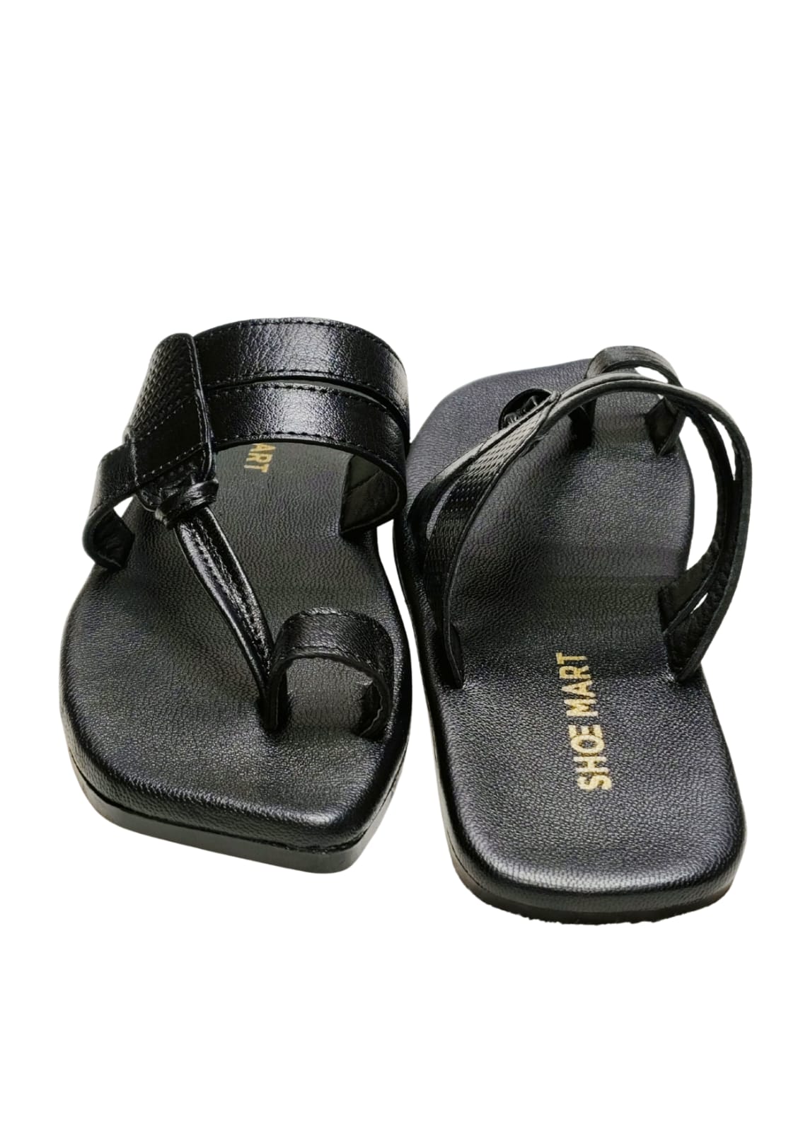 Men Black Leather Thumb Chappal