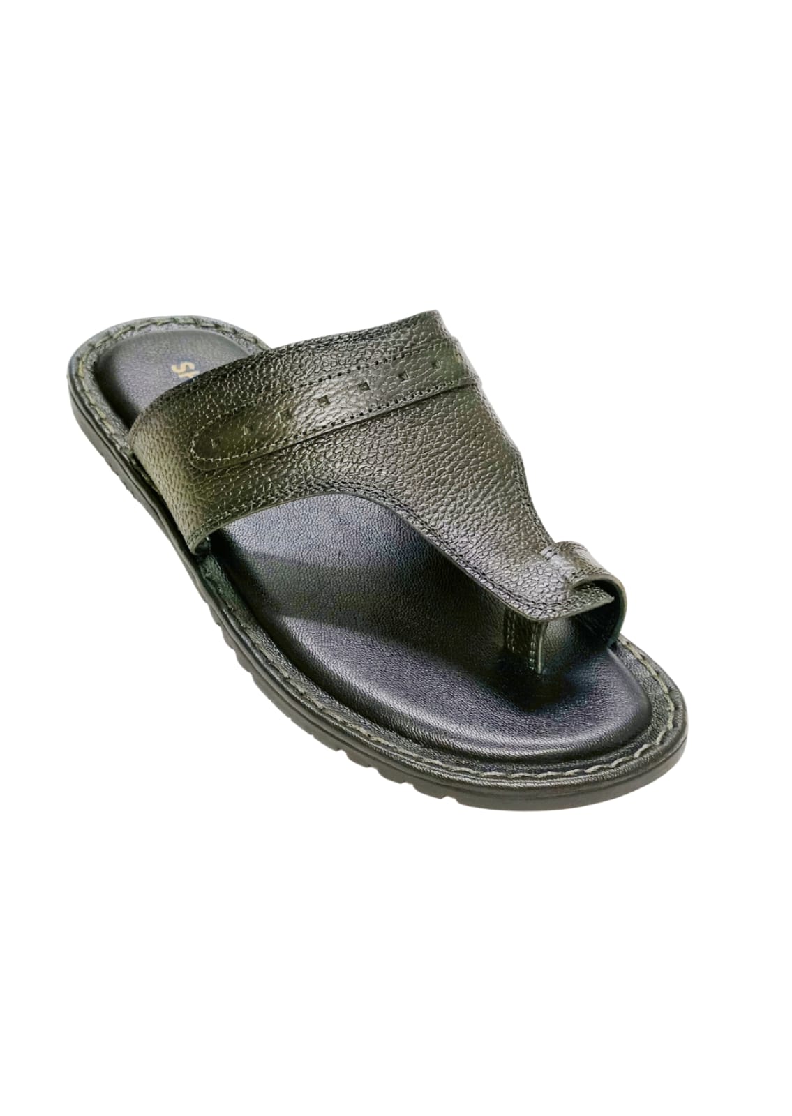 Men Olive Leather Thumb Chappal