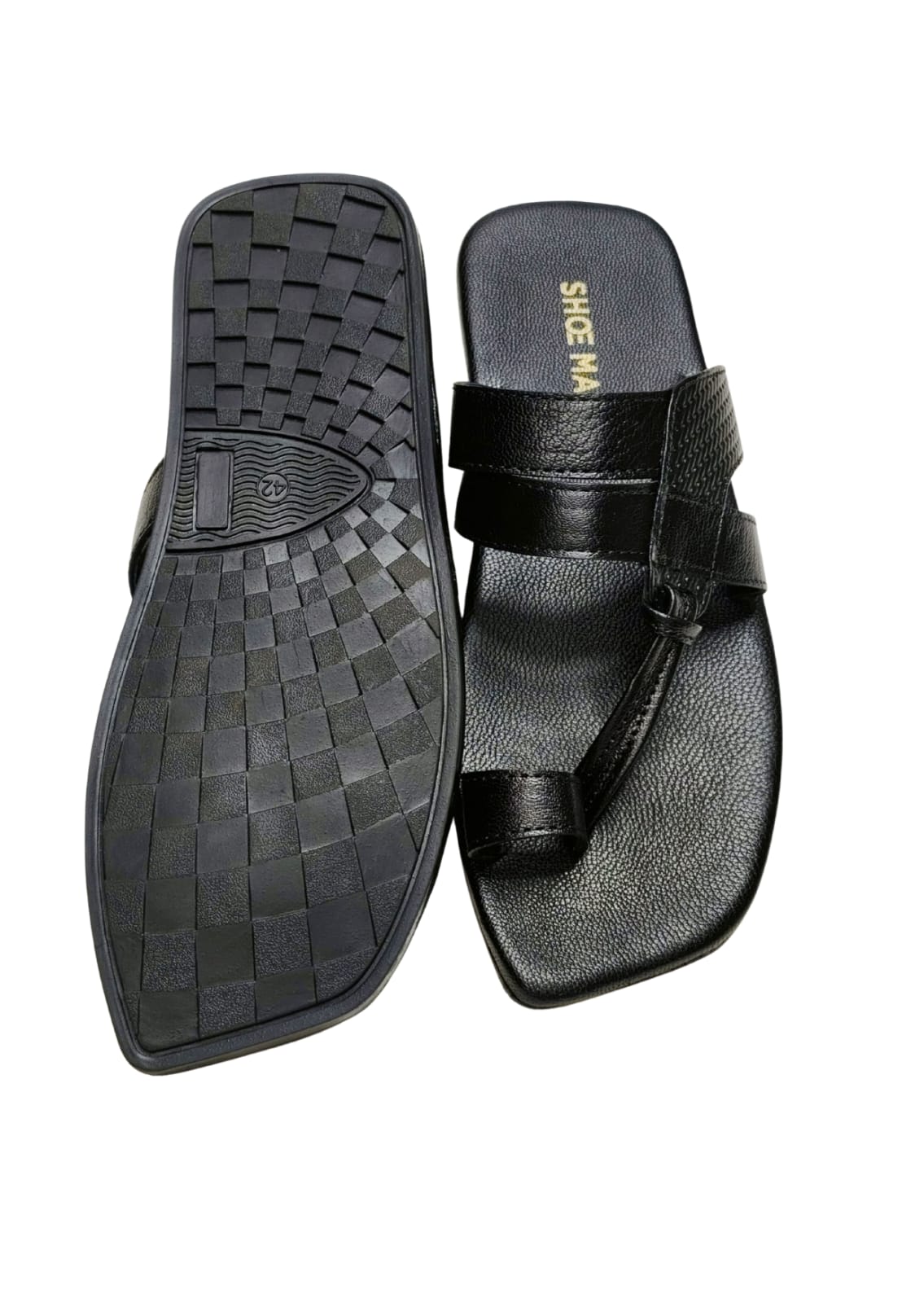 Men Black Leather Thumb Chappal