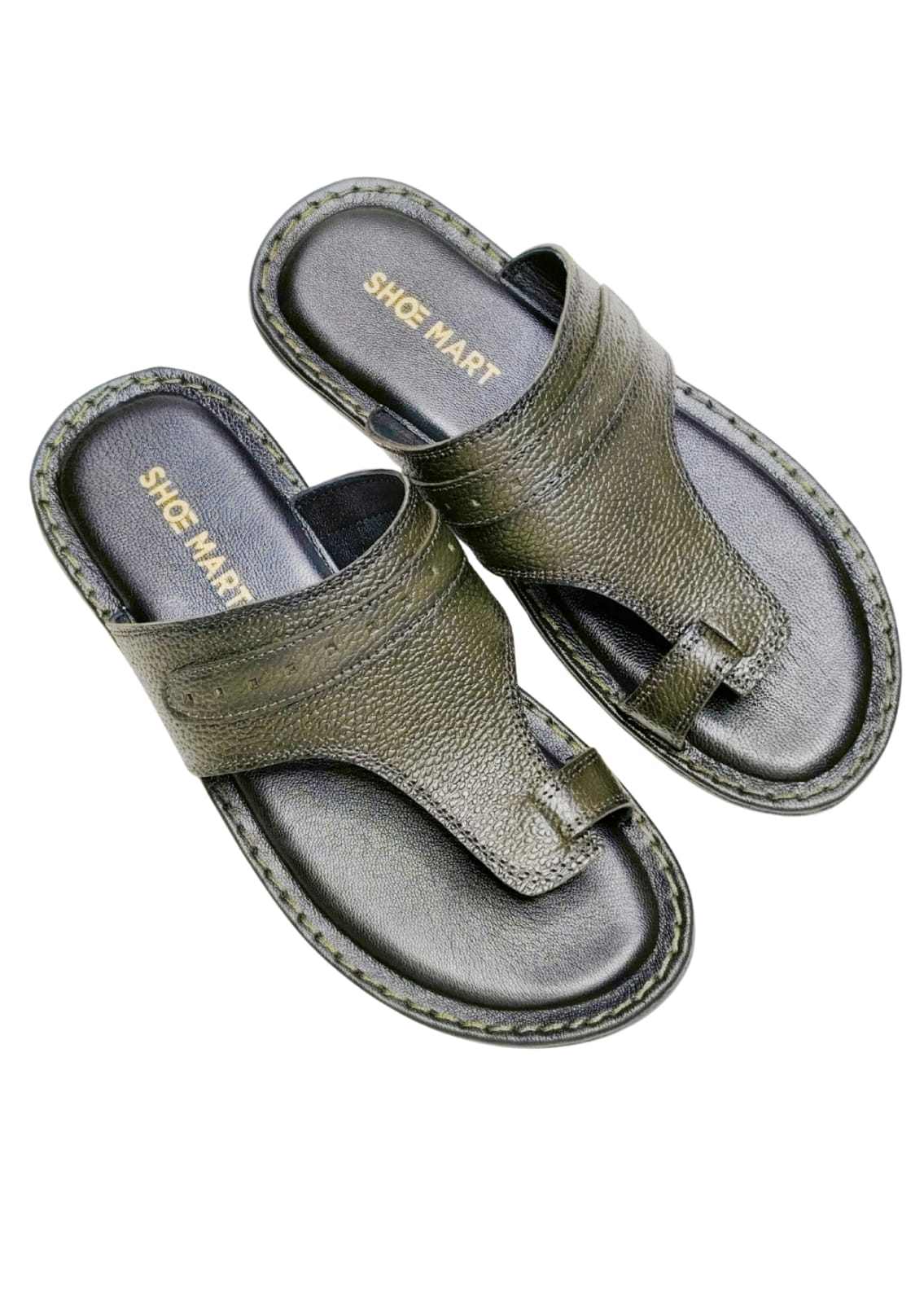 Men Olive Leather Thumb Chappal