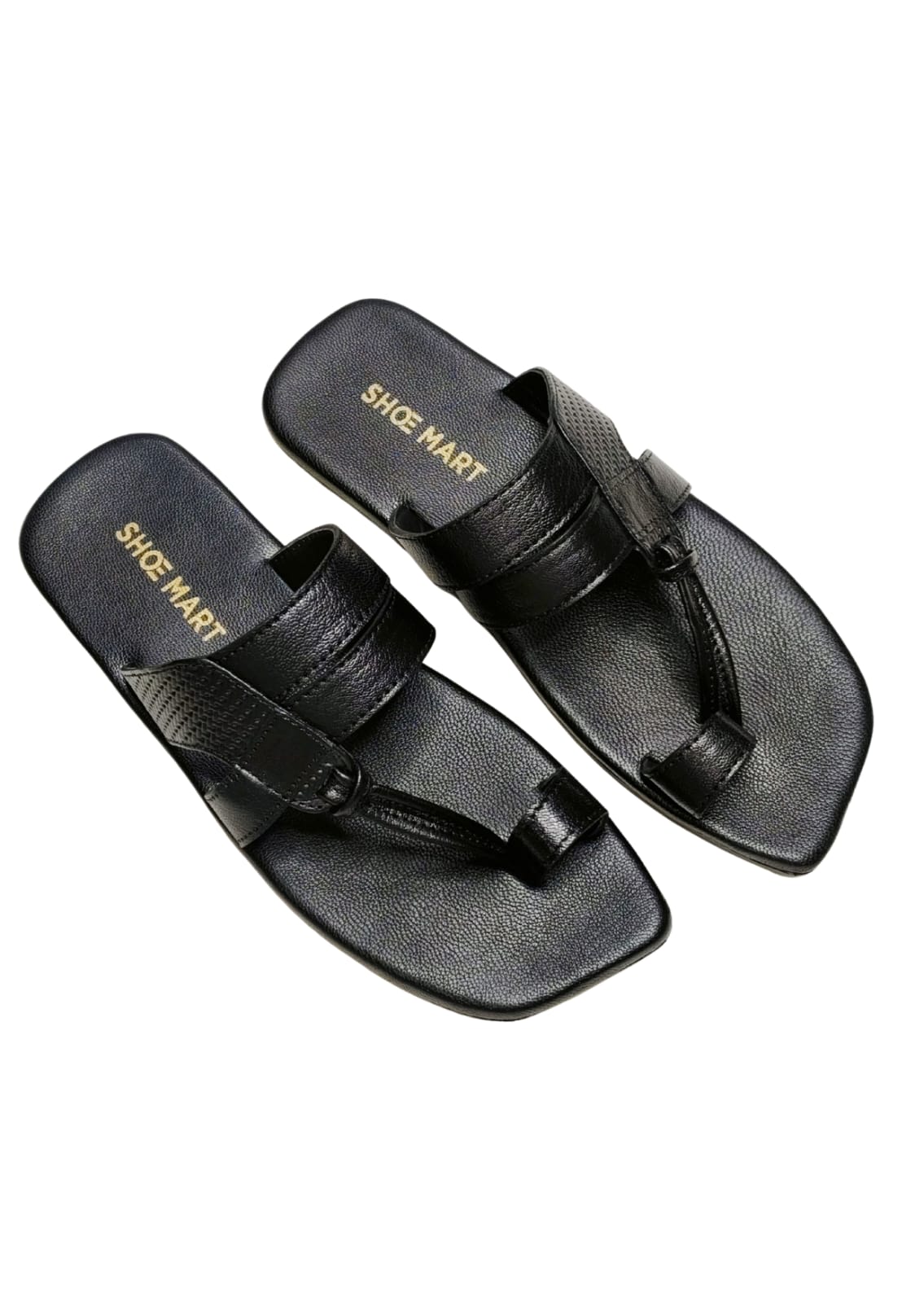 Men Black Leather Thumb Chappal