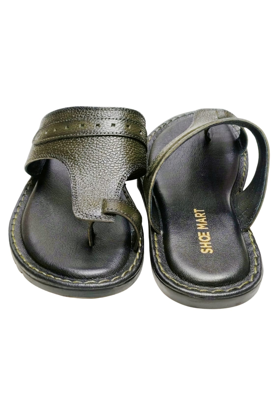 Men Olive Leather Thumb Chappal