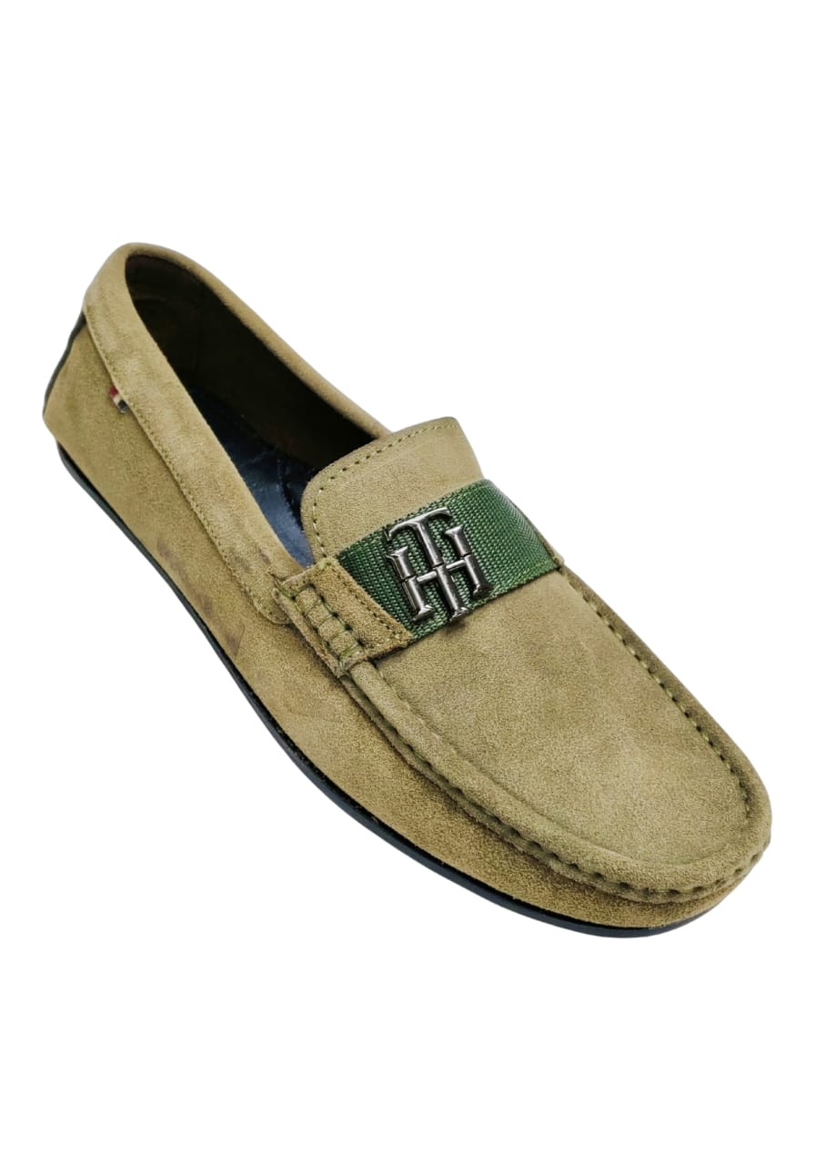 Men Olive Leather Loafers