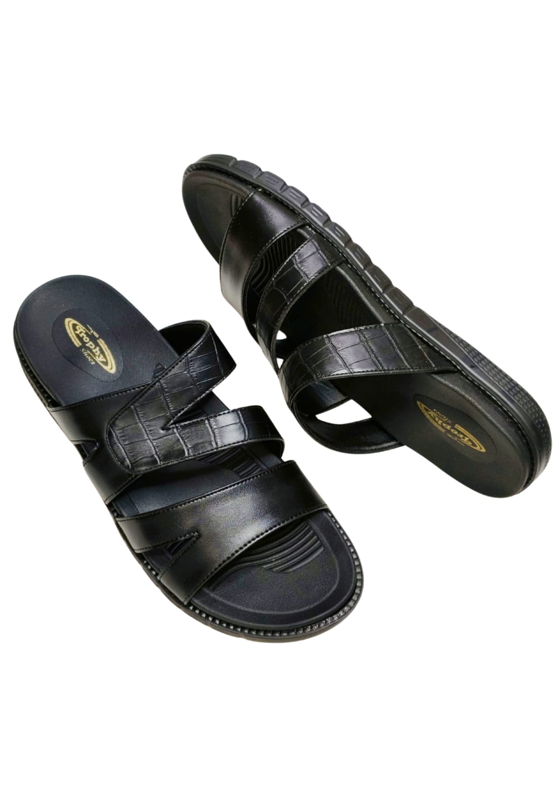 Men Black Double Belt Chappal