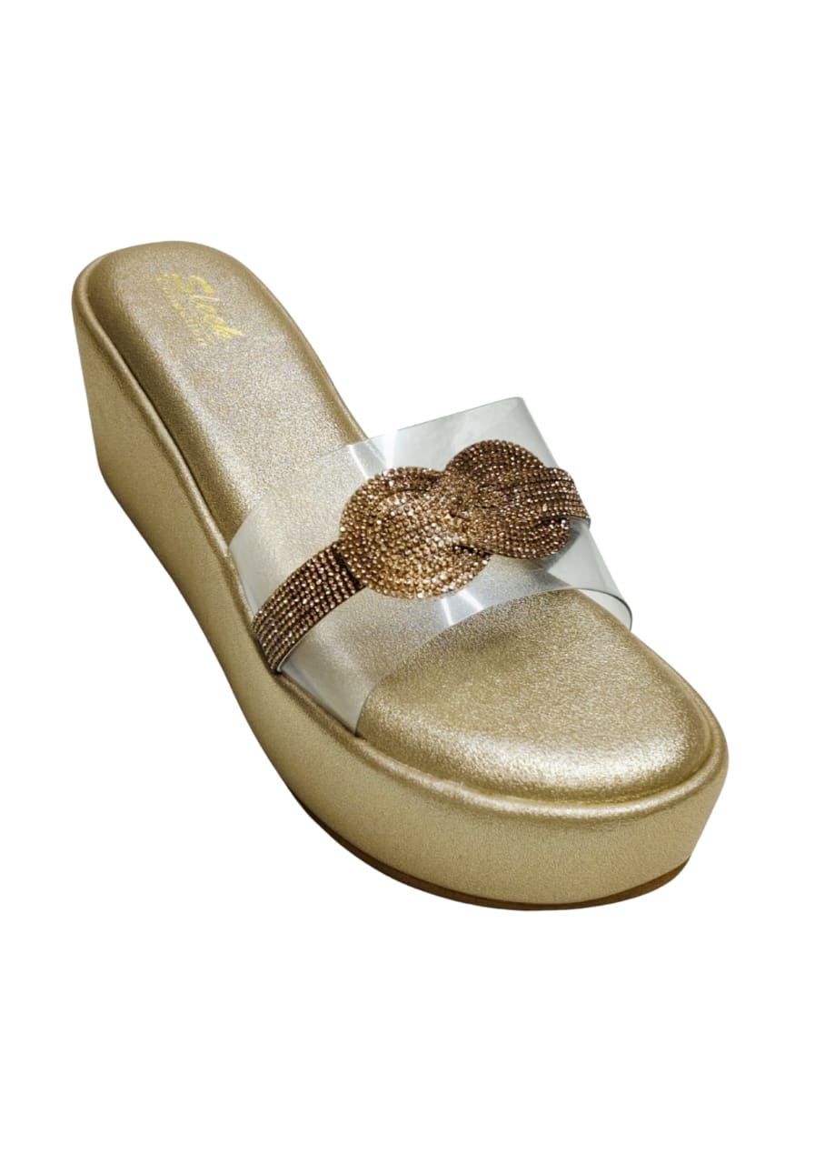 Women Gold Platform Heel Slip Ons