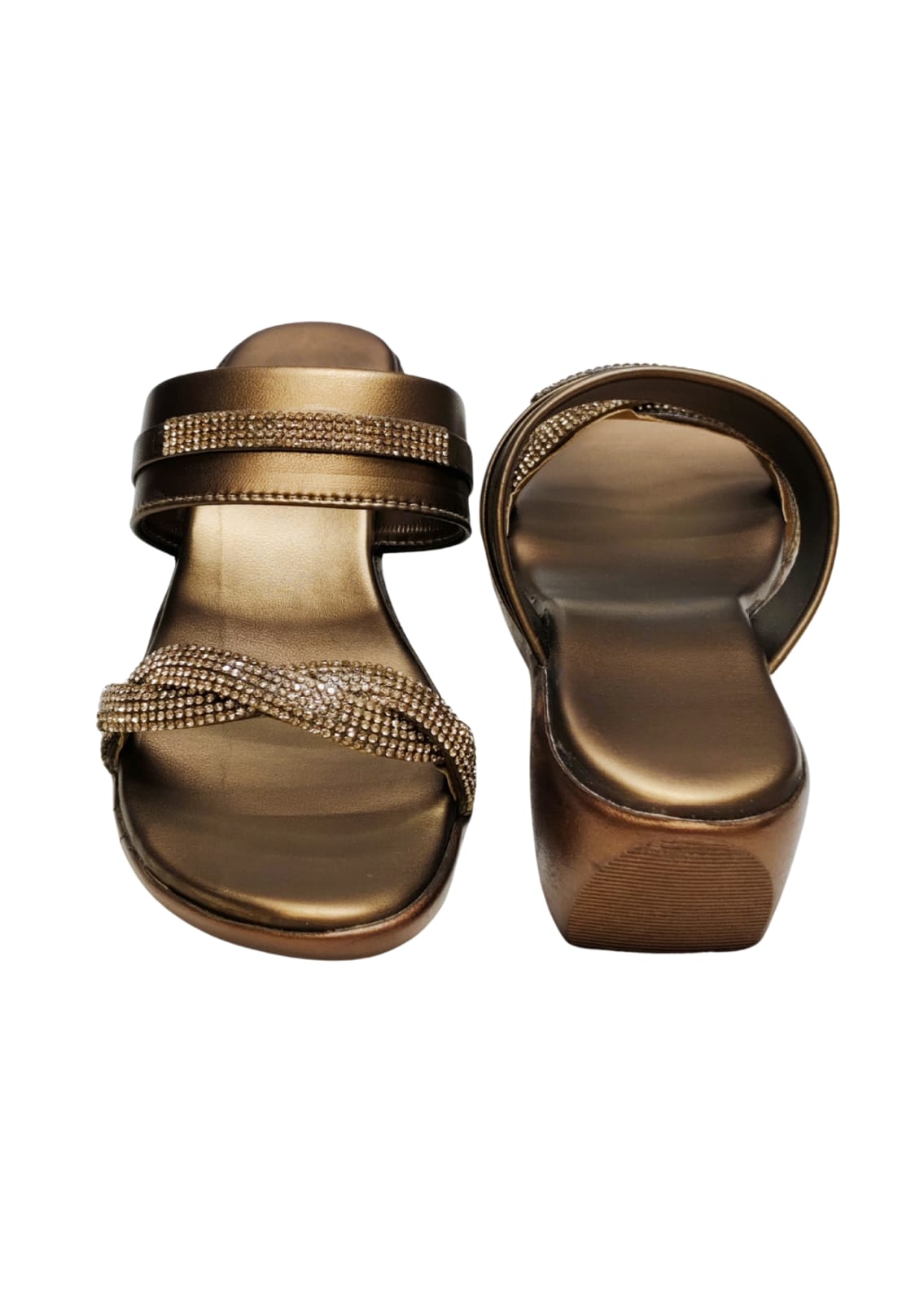 Women Copper Platform Heel Slip Ons