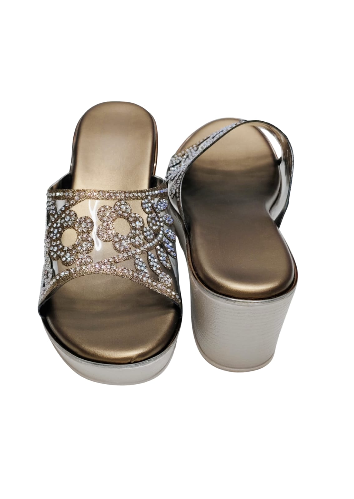 Women Gold Platform Heel Slip Ons