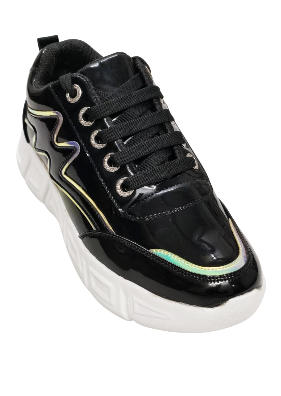 Women Shiny Black Sneakers