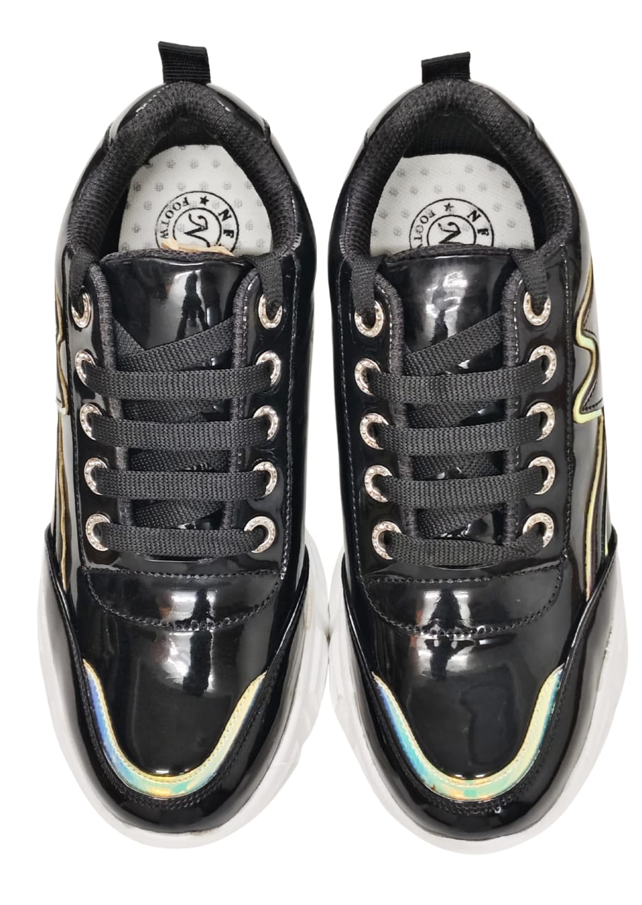 Women Shiny Black Sneakers