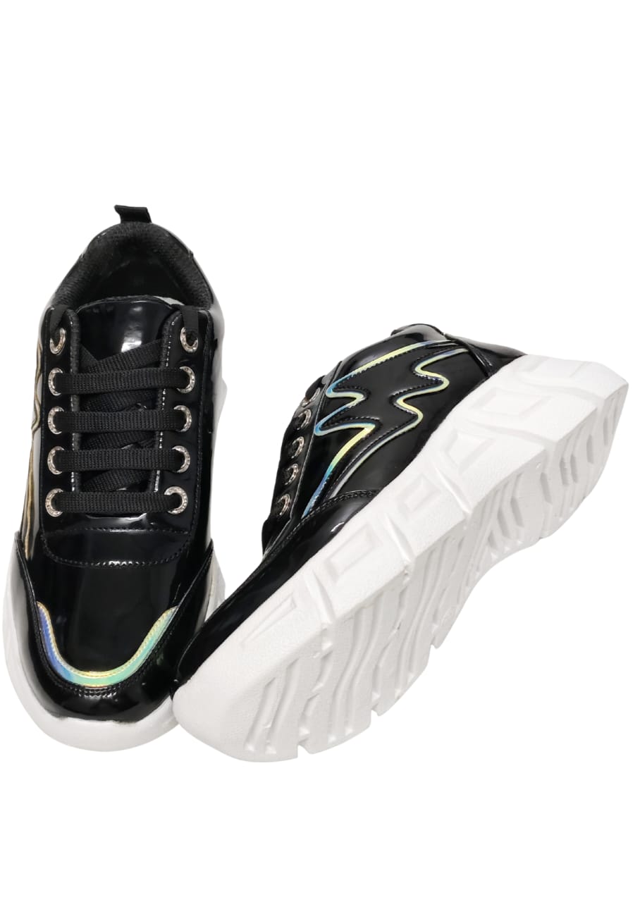 Women Shiny Black Sneakers