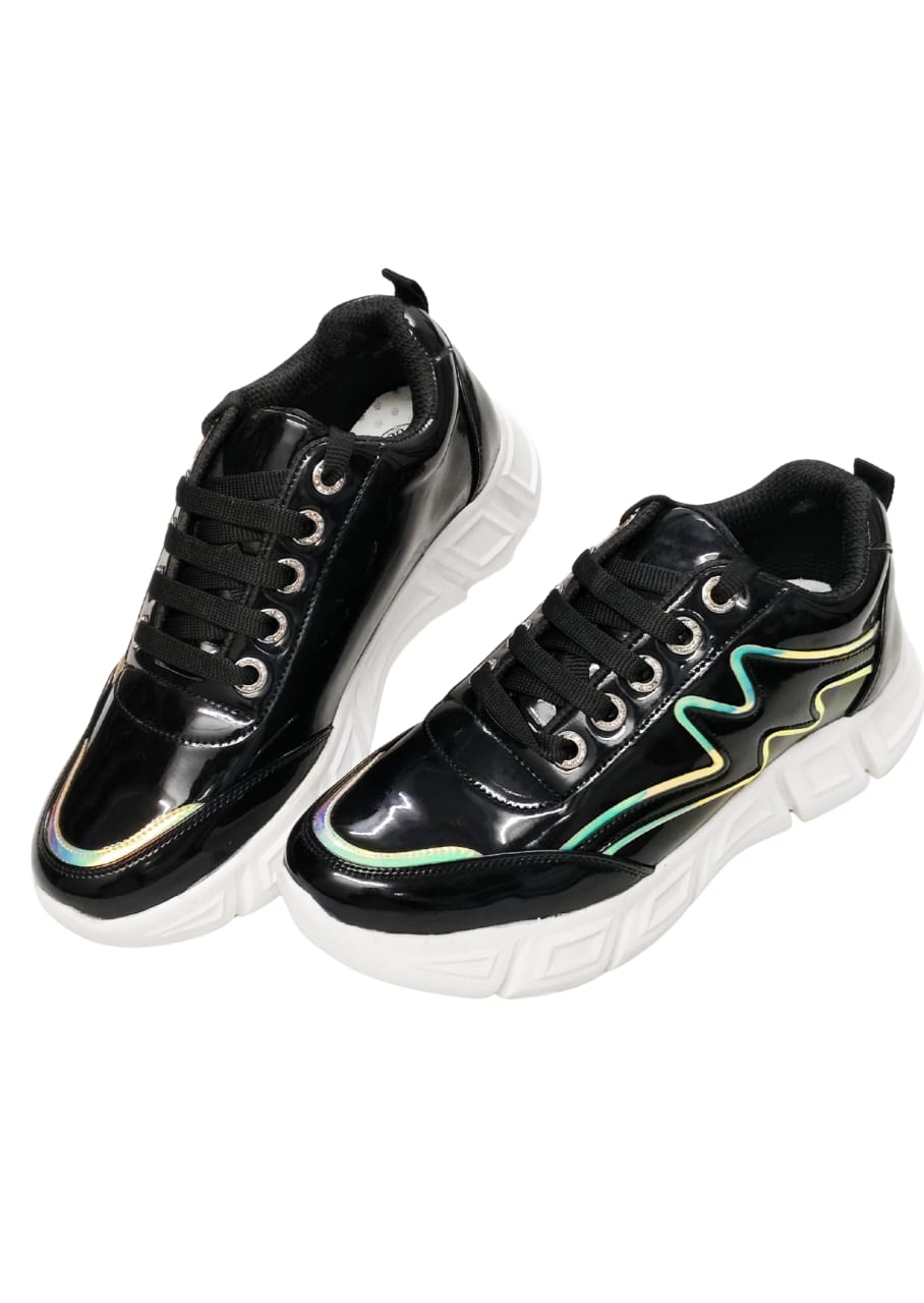 Women Shiny Black Sneakers