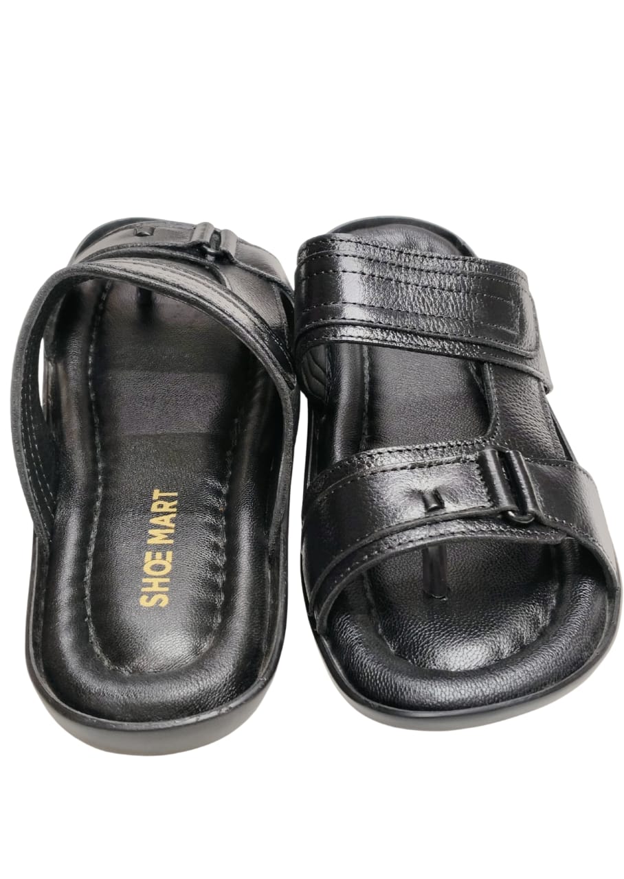 Men Black Shiny Chappal