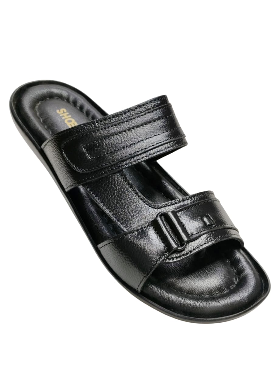 Men Black Shiny Chappal