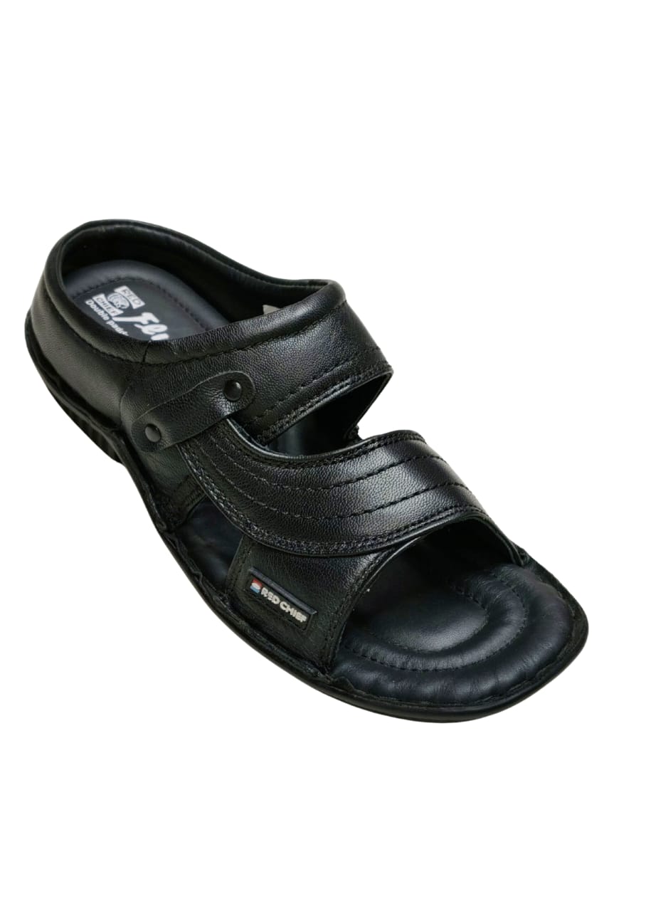 Men Black Leather Chappal