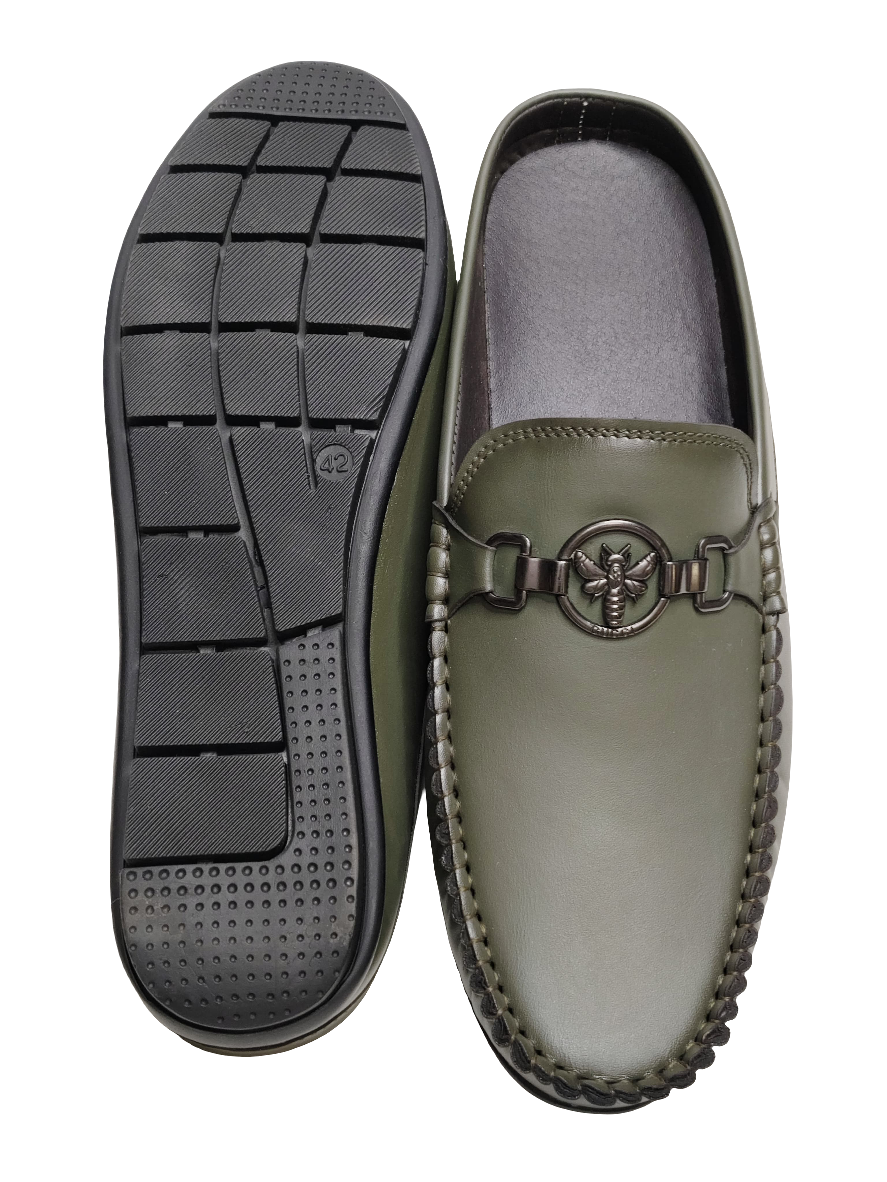 Olive Leather Cut Loafers