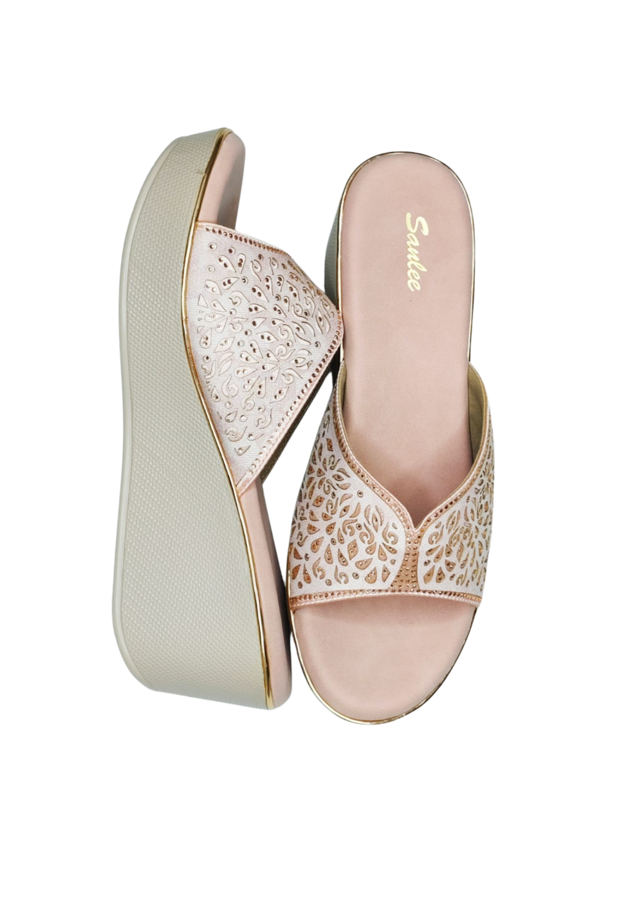 Women Pink Platform Heel Slip Ons