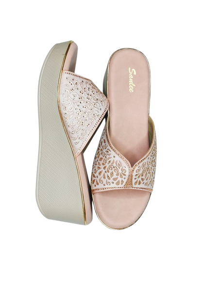 Women Pink Platform Heel Slip Ons