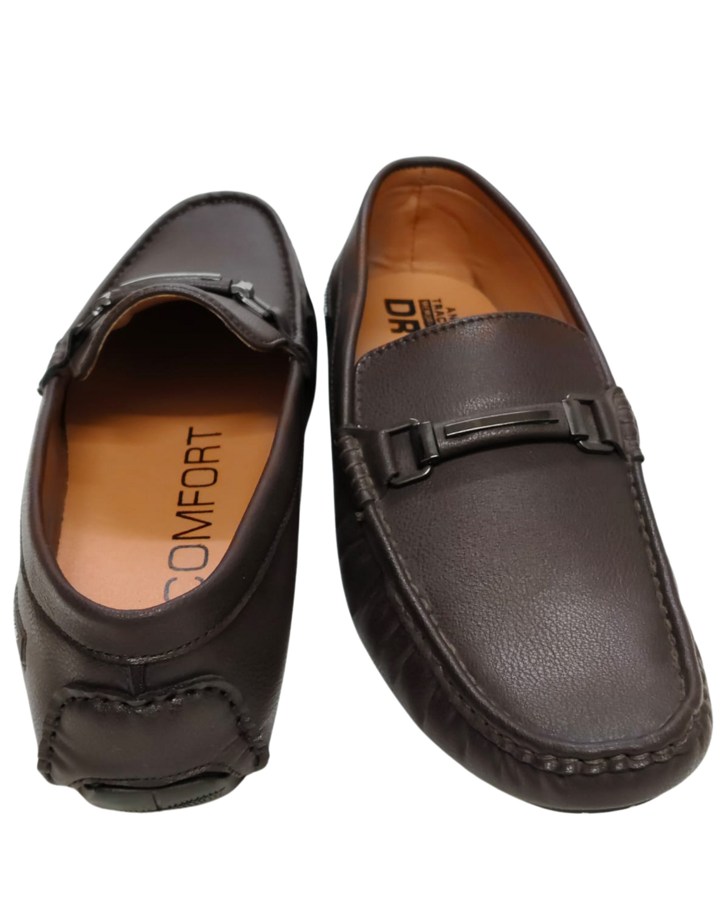 Brown Plain Leather Loafers