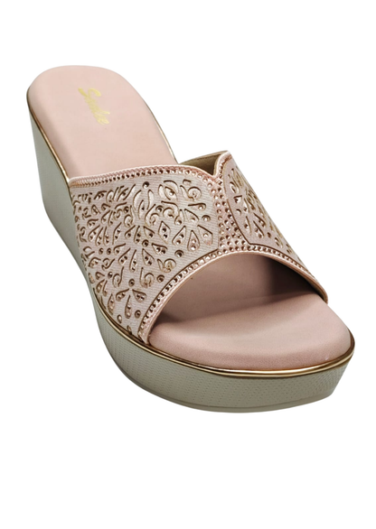 Women Pink Platform Heel Slip Ons