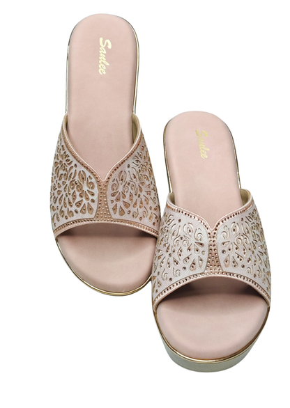 Women Pink Platform Heel Slip Ons