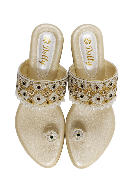 Women Gold Ethnic Slip Ons