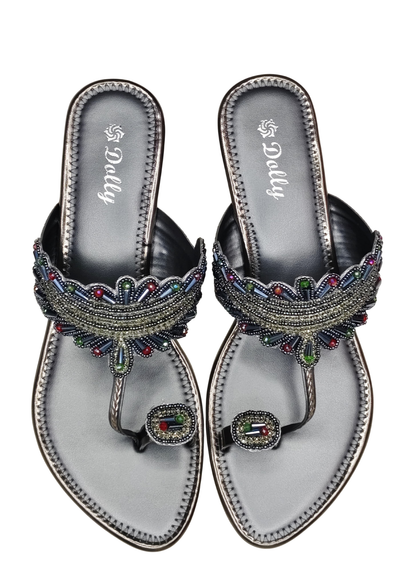 Women Grey Ethnic Slip Ons