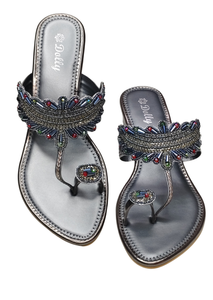 Women Grey Ethnic Slip Ons