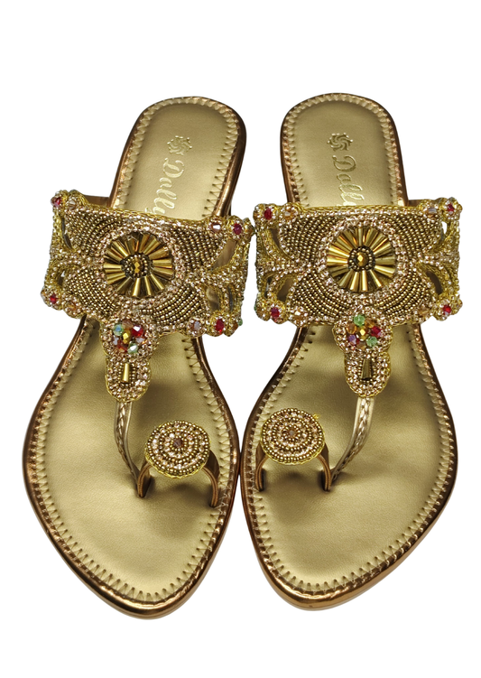 Women Gold Ethnic Slip Ons