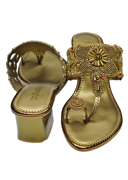 Women Gold Ethnic Slip Ons