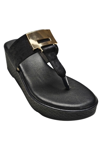 Women Black Platform Heel Slip Ons