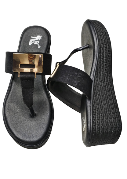 Women Black Platform Heel Slip Ons