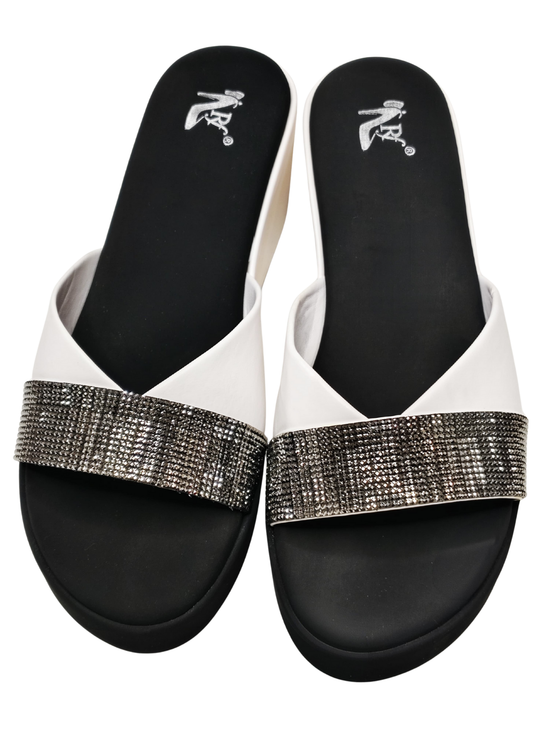 Women White Platform Heel Slip Ons