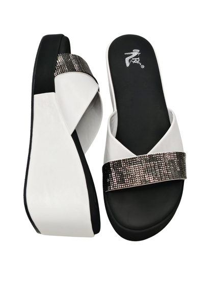 Women White Platform Heel Slip Ons