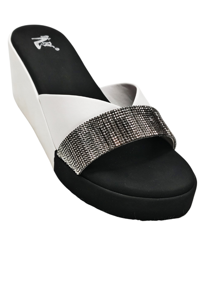 Women White Platform Heel Slip Ons